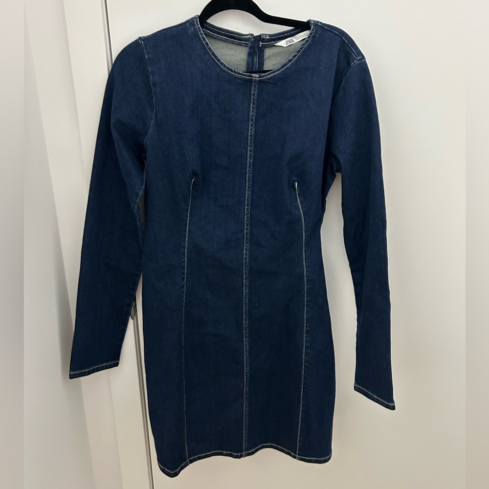 BRAND NEW Zara Navy Denim Long Sleeve Dress